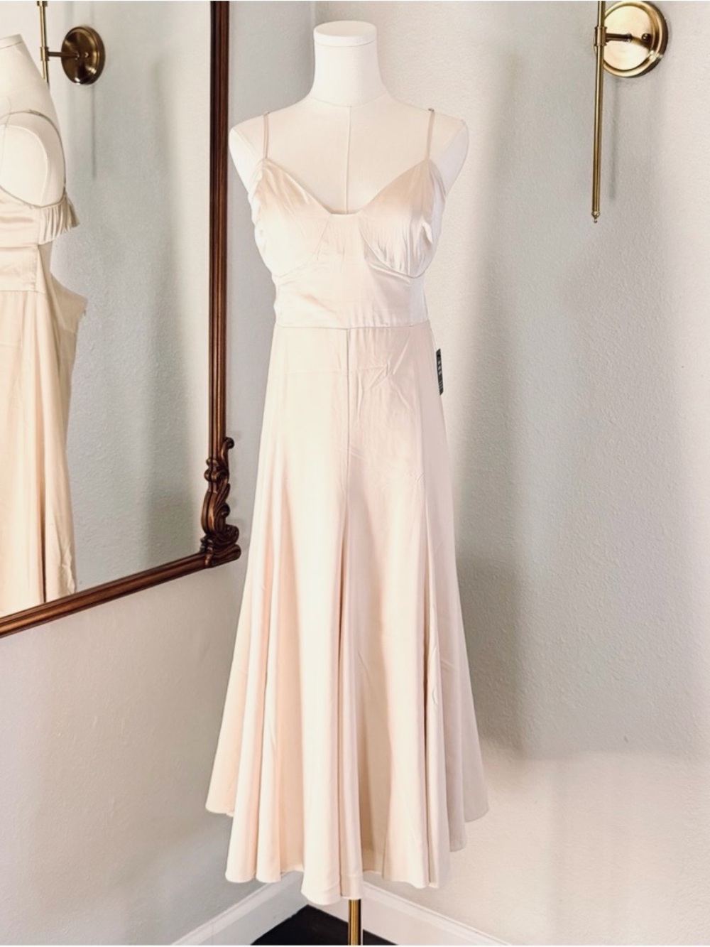 Coquette Old Money Satin Corset Midi Dress⁠